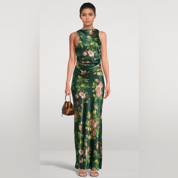 NEW Reformation Anaiis Silk Backless Long Dress Belvedere Green Floral US 2 UK 6 - Picture 13 of 15
